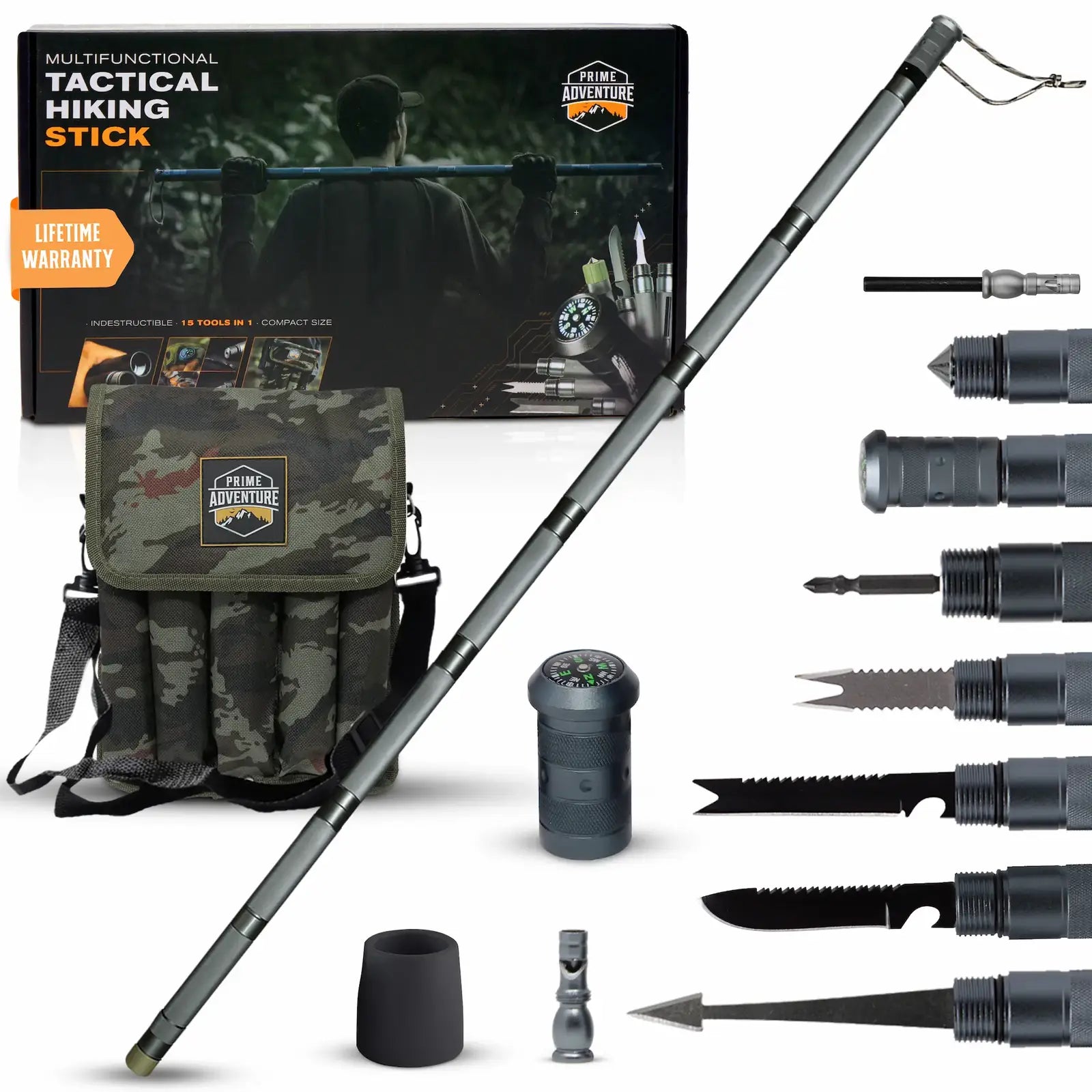 adjustable backpack hiking stick SWISS ARMY MULTI-FUNCTIONAL TACTICAL SURVIVAL STICK