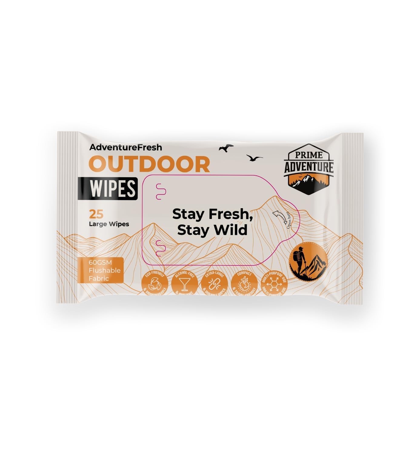 AdventureFresh Outdoor Wipes – Biodegradable, Alcohol-Free Body Wipes for Camping, Hiking & Travel – by Prime Adventure