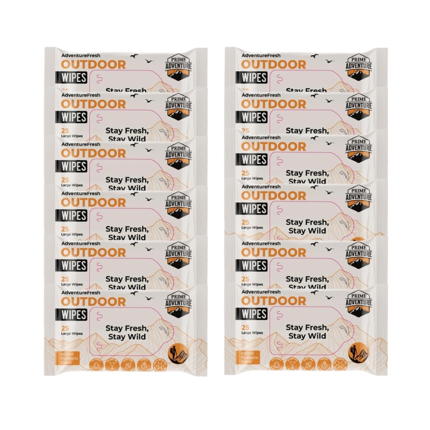 AdventureFresh Outdoor Wipes – Biodegradable, Alcohol-Free Body Wipes for Camping, Hiking & Travel – by Prime Adventure